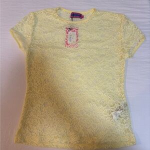 Edikted Yellow Lace Short Sleeve Top